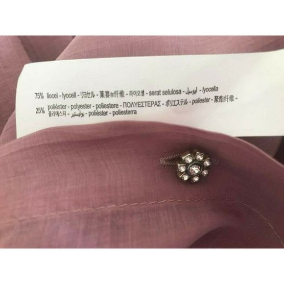 ZARA Blouse Top Size Medium Dusty Pink Diamante Buttons Semi Sheer - Picture 7 of 7